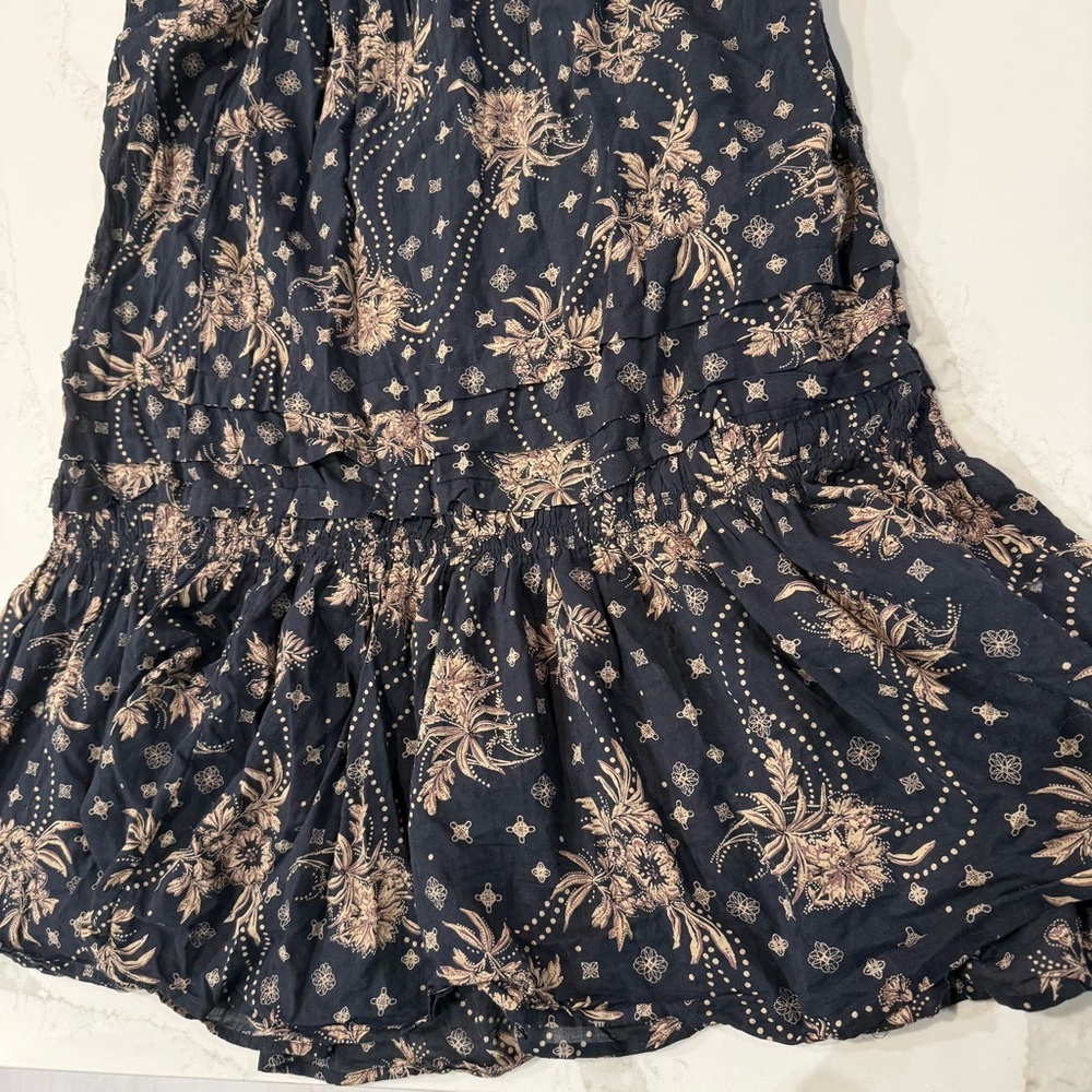Free People Golden Hour Smocked Bodice Cotton Maxi Dress Women’s XS Black/Beige - Picture 14 of 15